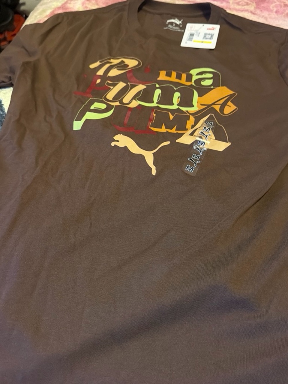 Puma Men’s Brown Short Sleeve Tee with Multi-Color Logo